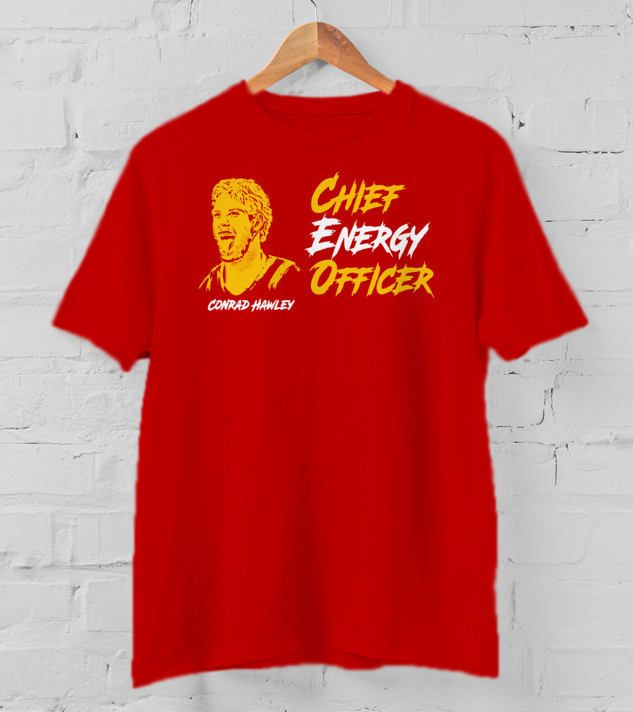 Conrad Hawley Chief Energy Officer Enthusiastic Portrait In Bold Yellow And White Text T-Shirt