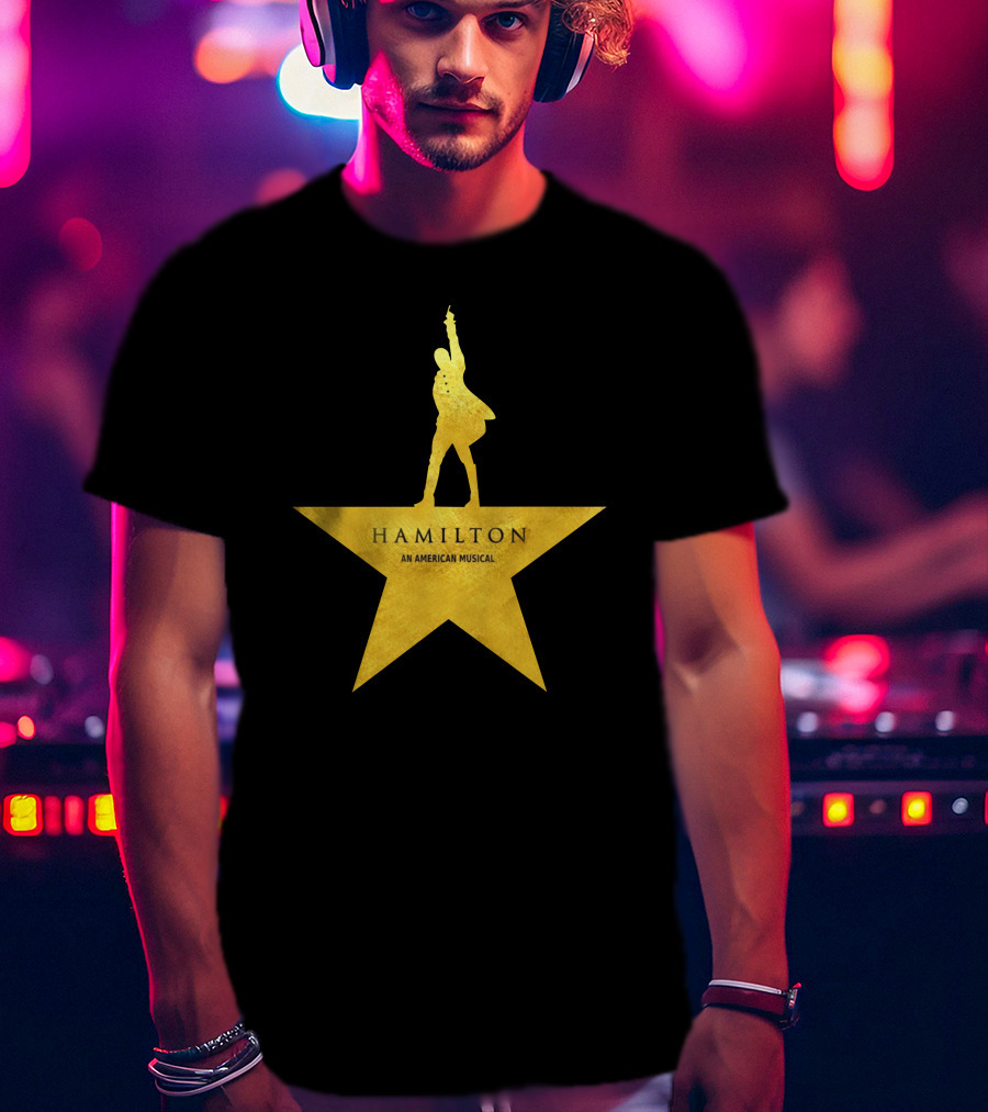 HAMILTON An American Musical Gold Star Icon Logo Standing Figure T-Shirt