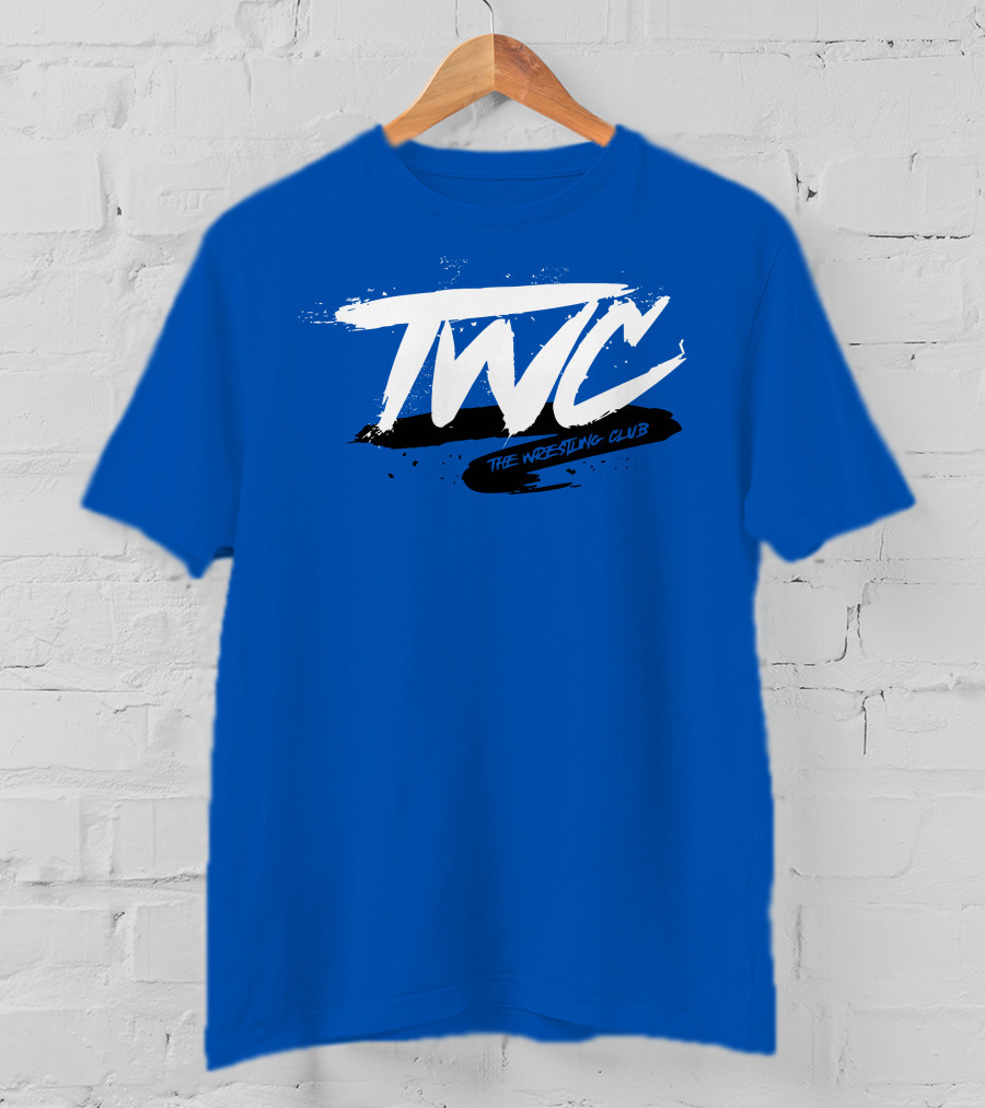 TWC The Wrestling Club Bold Brushstroke Logo On Blue T-Shirt