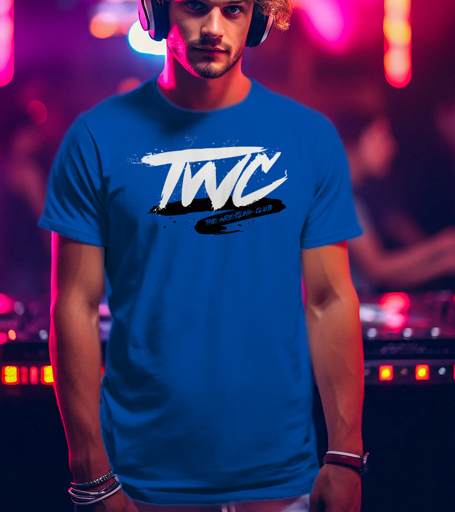 TWC The Wrestling Club Bold Brushstroke Logo On Blue T-Shirt