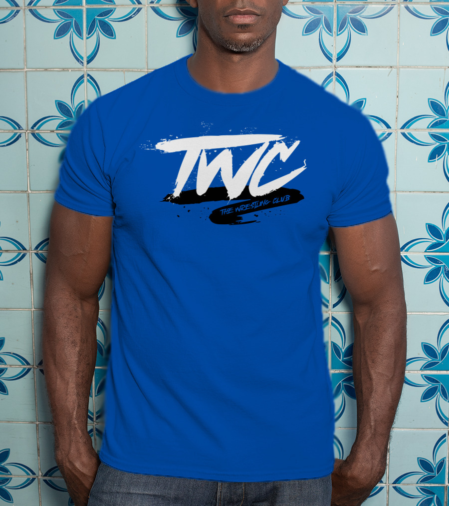 TWC The Wrestling Club Bold Brushstroke Logo On Blue T-Shirt