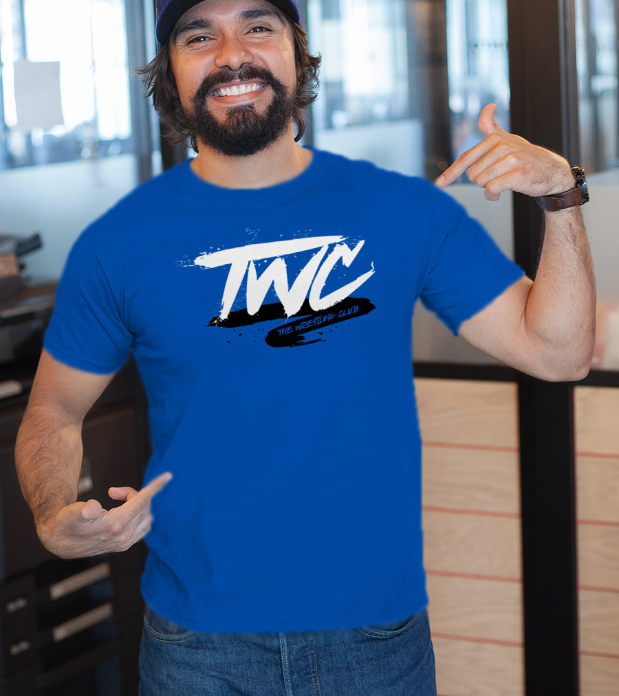 TWC The Wrestling Club Bold Brushstroke Logo On Blue T-Shirt