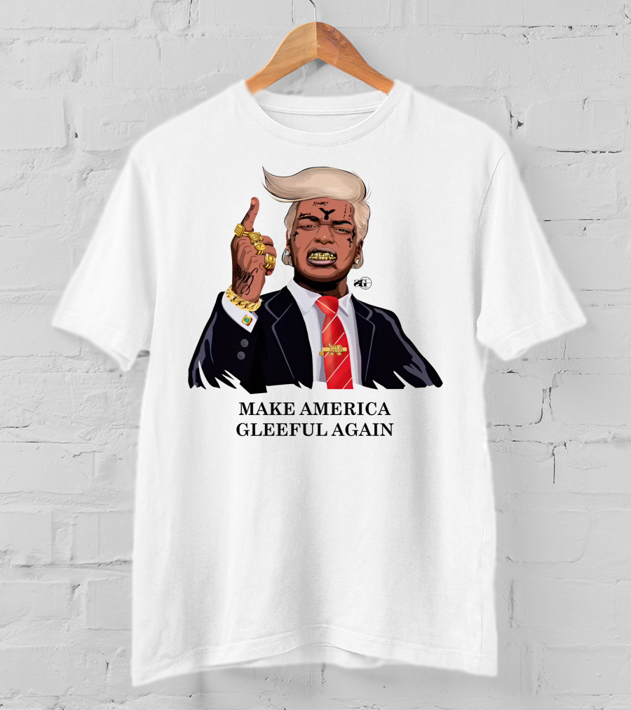 Make America Gleeful Again Blonde Hairstyle Gold Teeth Rings Tattooed Face T-Shirt
