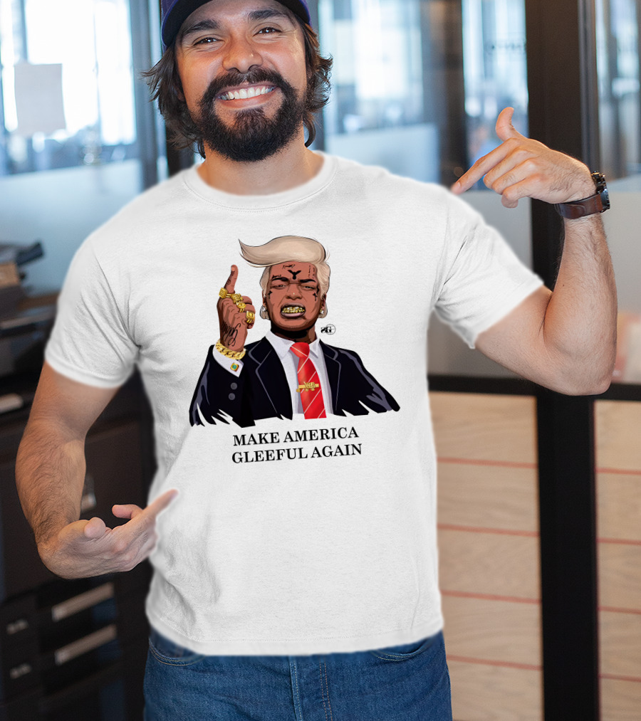 Make America Gleeful Again Blonde Hairstyle Gold Teeth Rings Tattooed Face T-Shirt