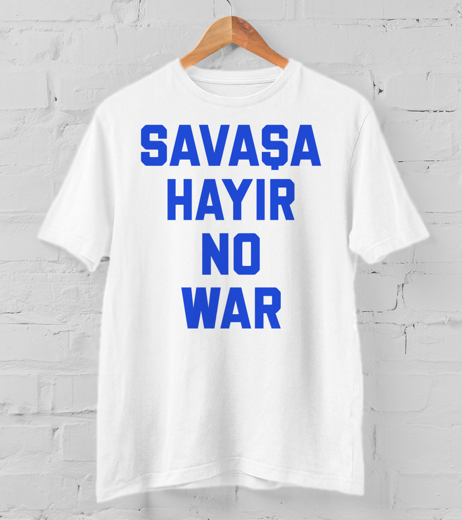 Savaşa Hayır No War Blue Text T-Shirt
