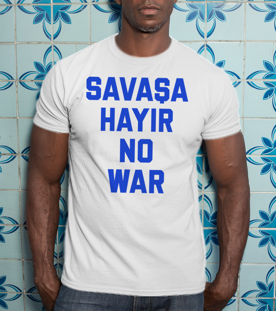 Savaşa Hayır No War Blue Text T-Shirt