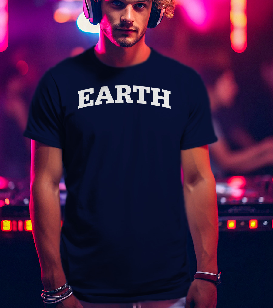Cotton Bureau Earth Bold Text Navy T-Shirt