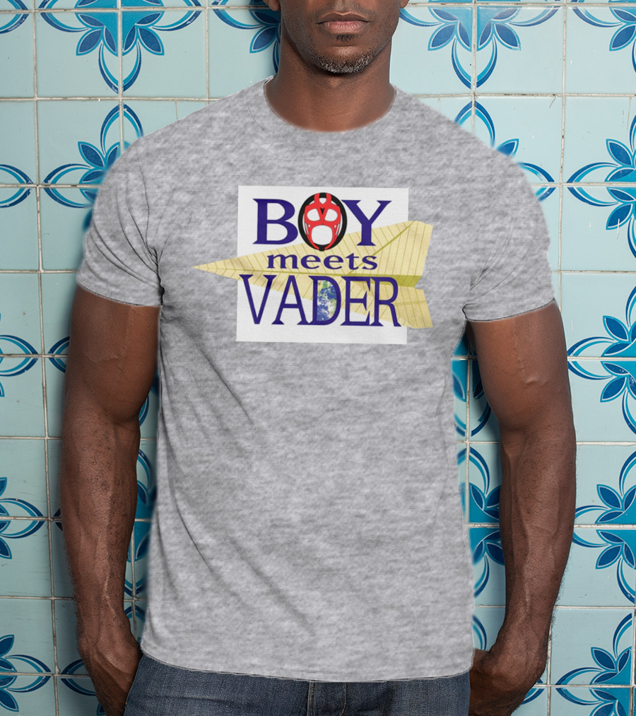 BOY Meets VADER Star Wars Parody Earth Paper Plane T-Shirt