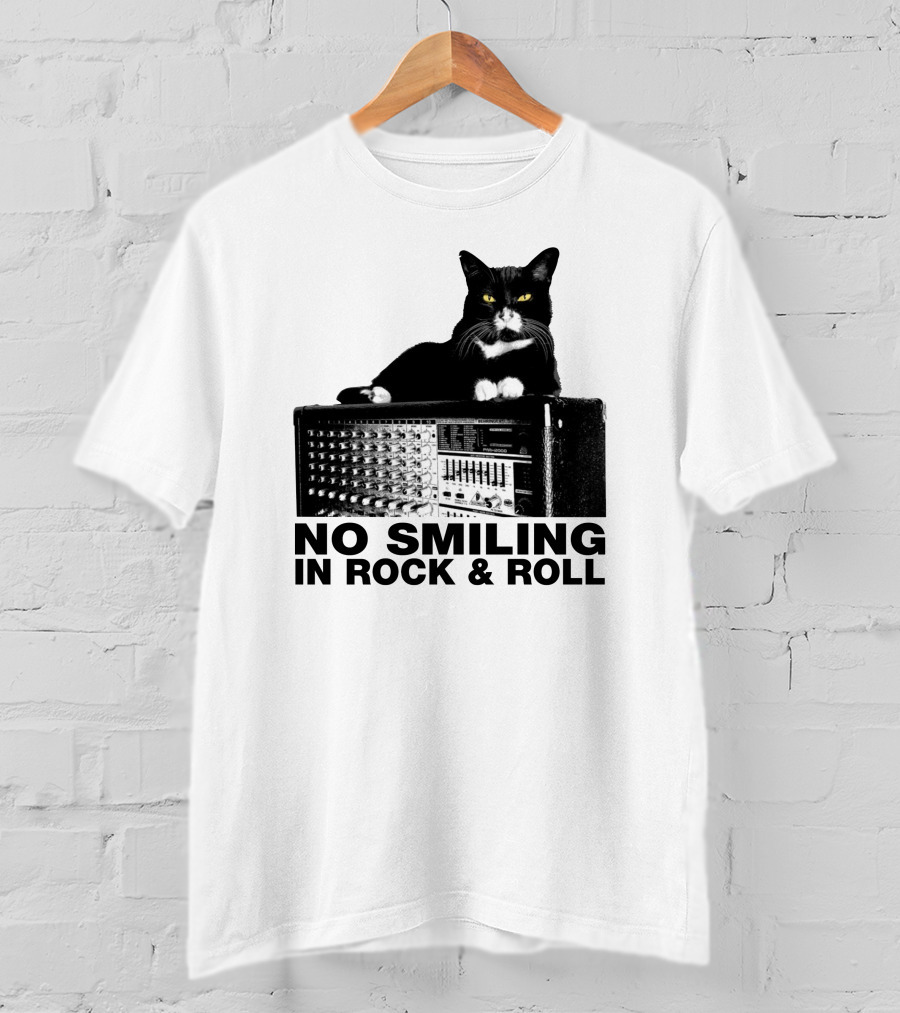 No Smiling In Rock And Roll Cat On Amplifier T-Shirt