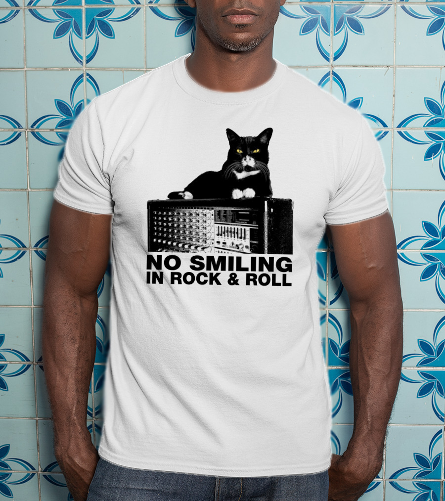 No Smiling In Rock And Roll Cat On Amplifier T-Shirt