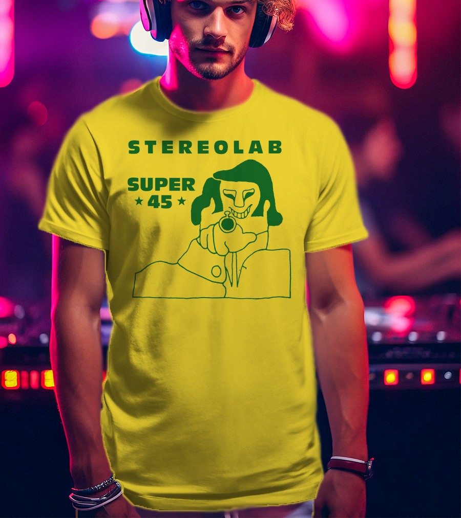 Stereolab Super 45 Abstract Green Figure With Stars T-Shirt