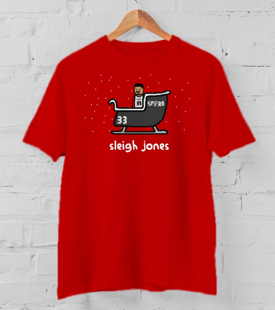 Sleigh Jones Spurs 33 Holiday Merch NBA Paint T-Shirt