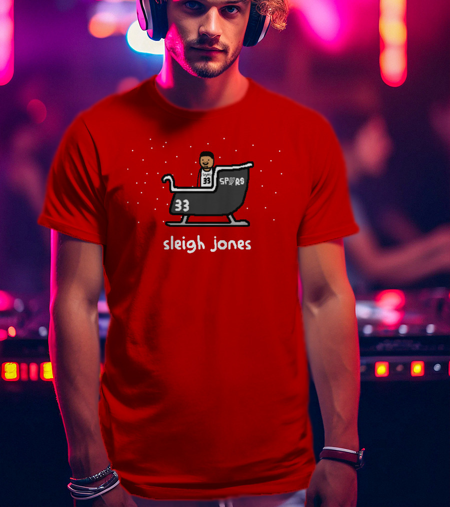 Sleigh Jones Spurs 33 Holiday Merch NBA Paint T-Shirt