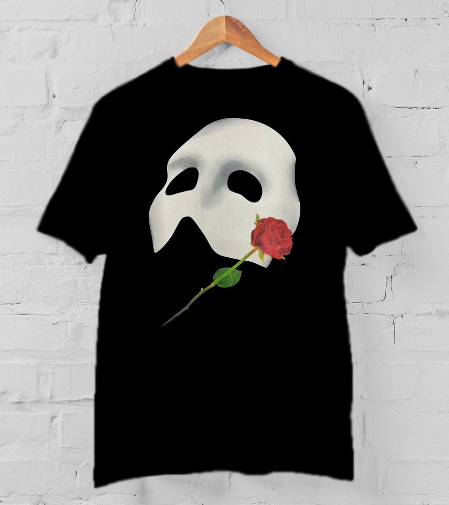 The Phantom Of The Opera 1988 Mask And Red Rose Iconography T-Shirt