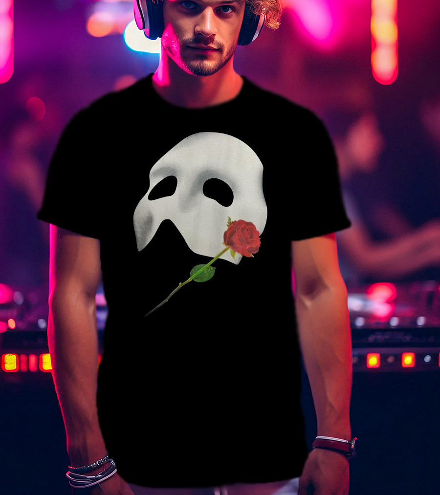 The Phantom Of The Opera 1988 Mask And Red Rose Iconography T-Shirt