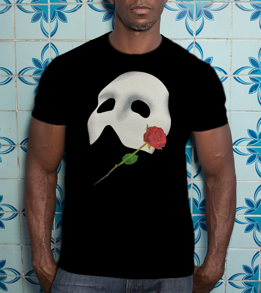 The Phantom Of The Opera 1988 Mask And Red Rose Iconography T-Shirt