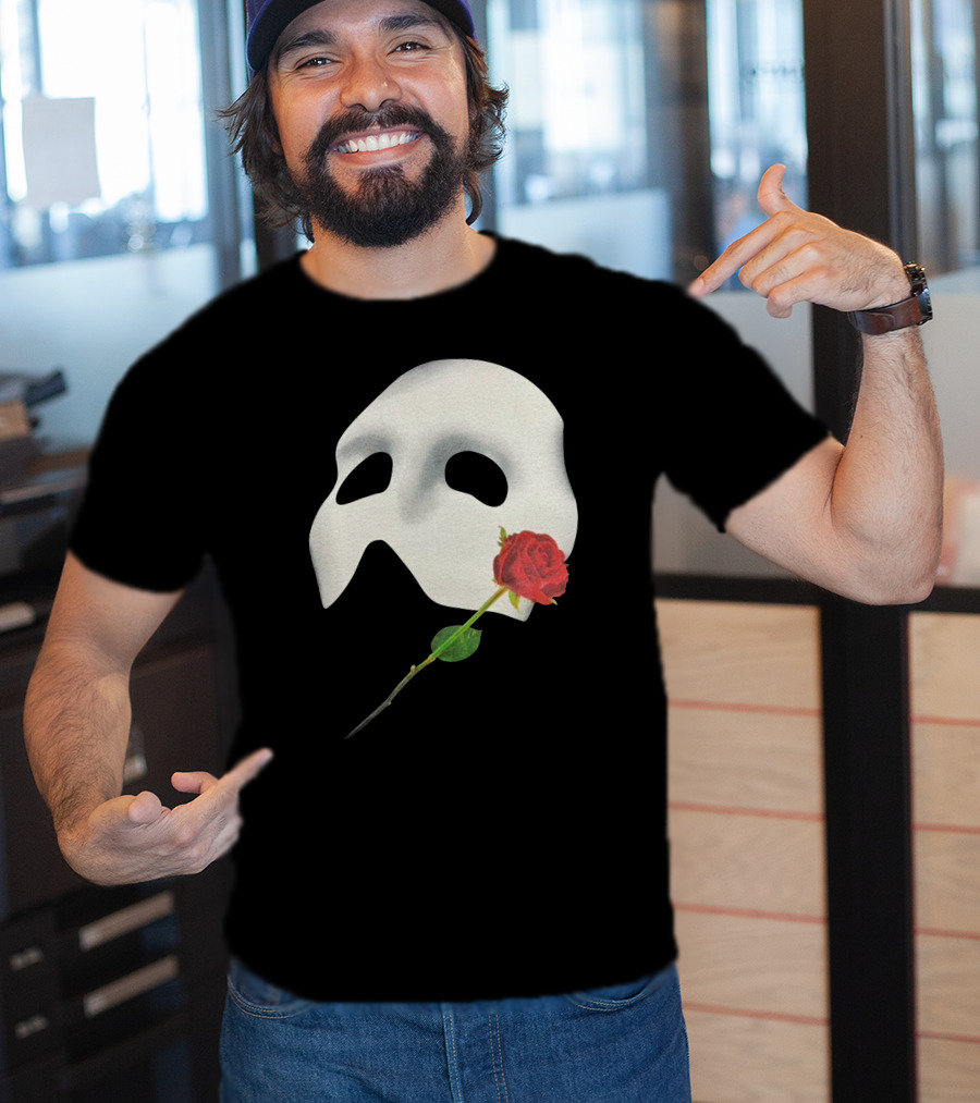 The Phantom Of The Opera 1988 Mask And Red Rose Iconography T-Shirt