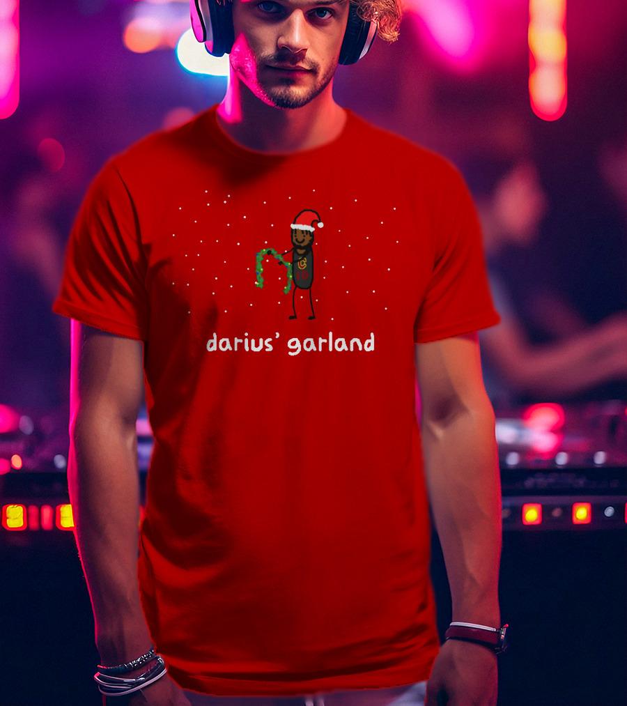 Darius' Garland Festive Christmas Cartoon With Santa Hat And Green Decoration T-Shirt
