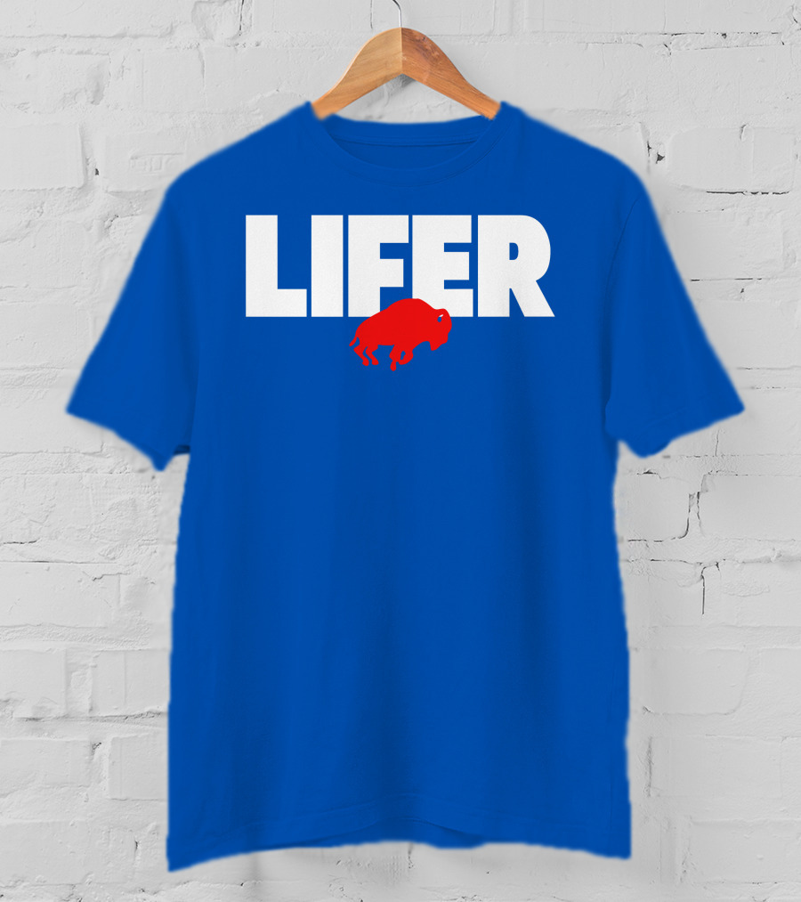 Lifer Buffalo Silhouette Blue Background T-Shirt