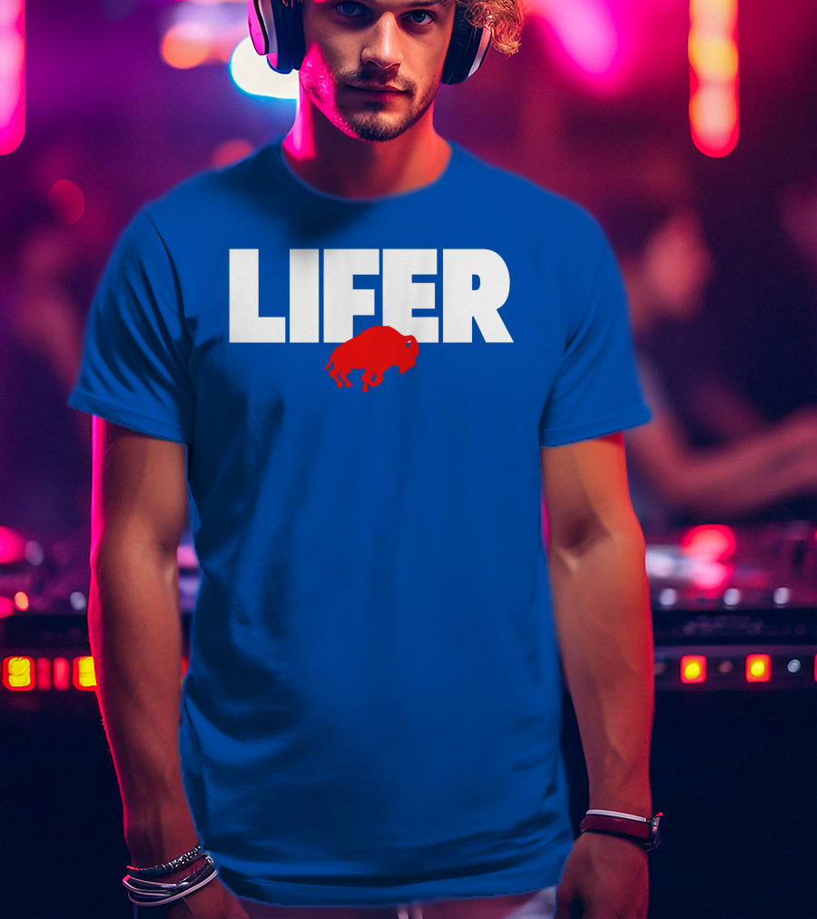 Lifer Buffalo Silhouette Blue Background T-Shirt