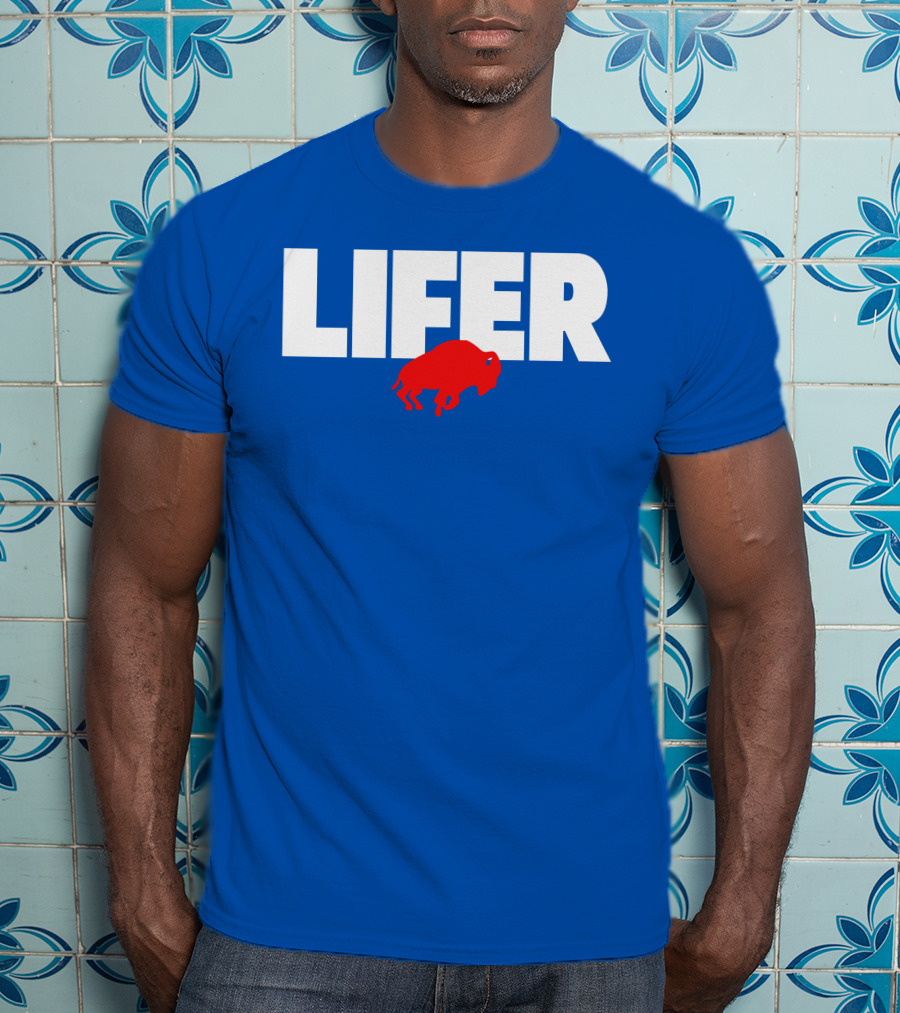 Lifer Buffalo Silhouette Blue Background T-Shirt