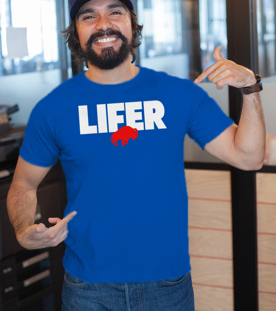Lifer Buffalo Silhouette Blue Background T-Shirt