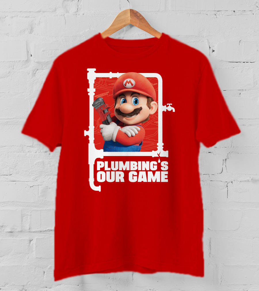 Mario Plumbing's Our Game Plumber's Iconic Red Outfit And Wrench T-Shirt