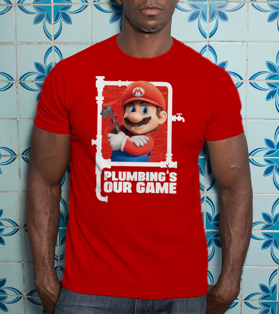 Mario Plumbing's Our Game Plumber's Iconic Red Outfit And Wrench T-Shirt