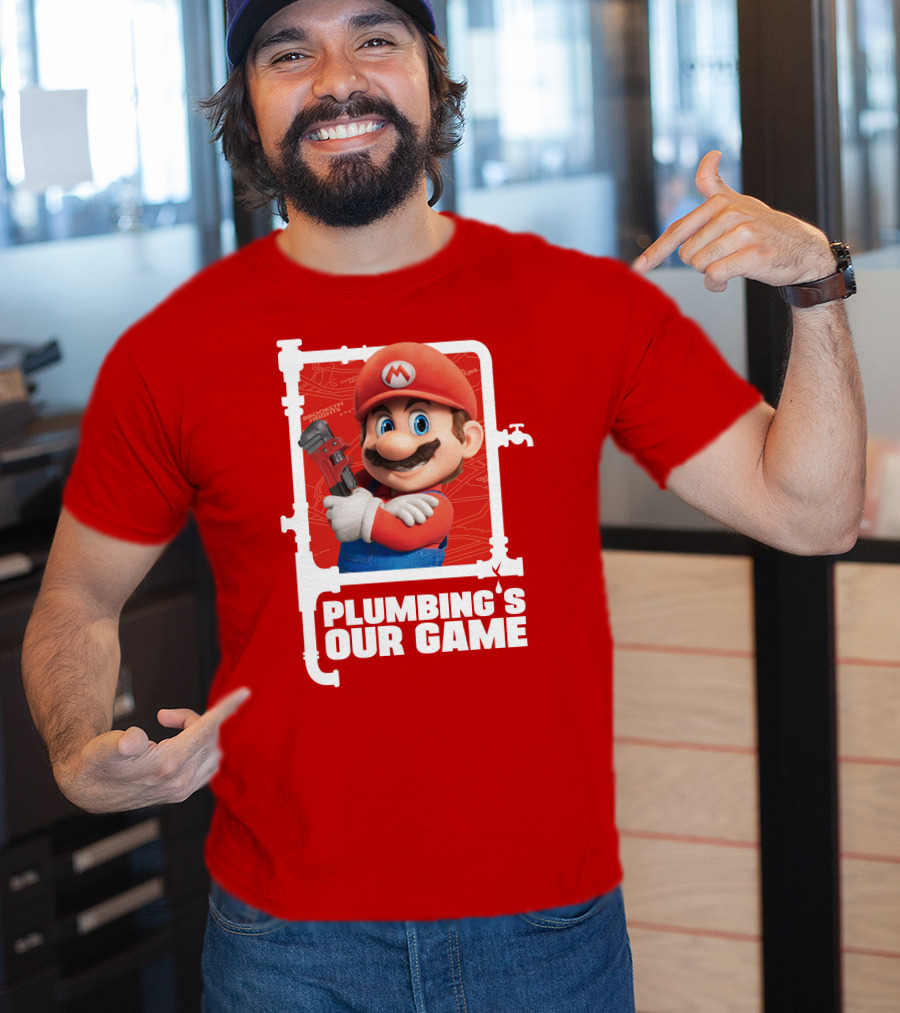 Mario Plumbing's Our Game Plumber's Iconic Red Outfit And Wrench T-Shirt