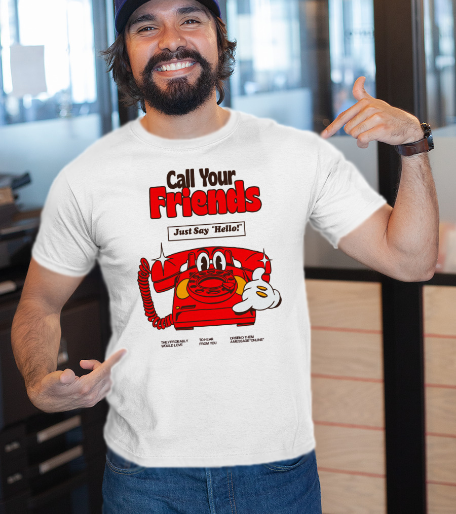 Call Your Friends Just Say Hello Retro Cartoon Telephone Message T-Shirt