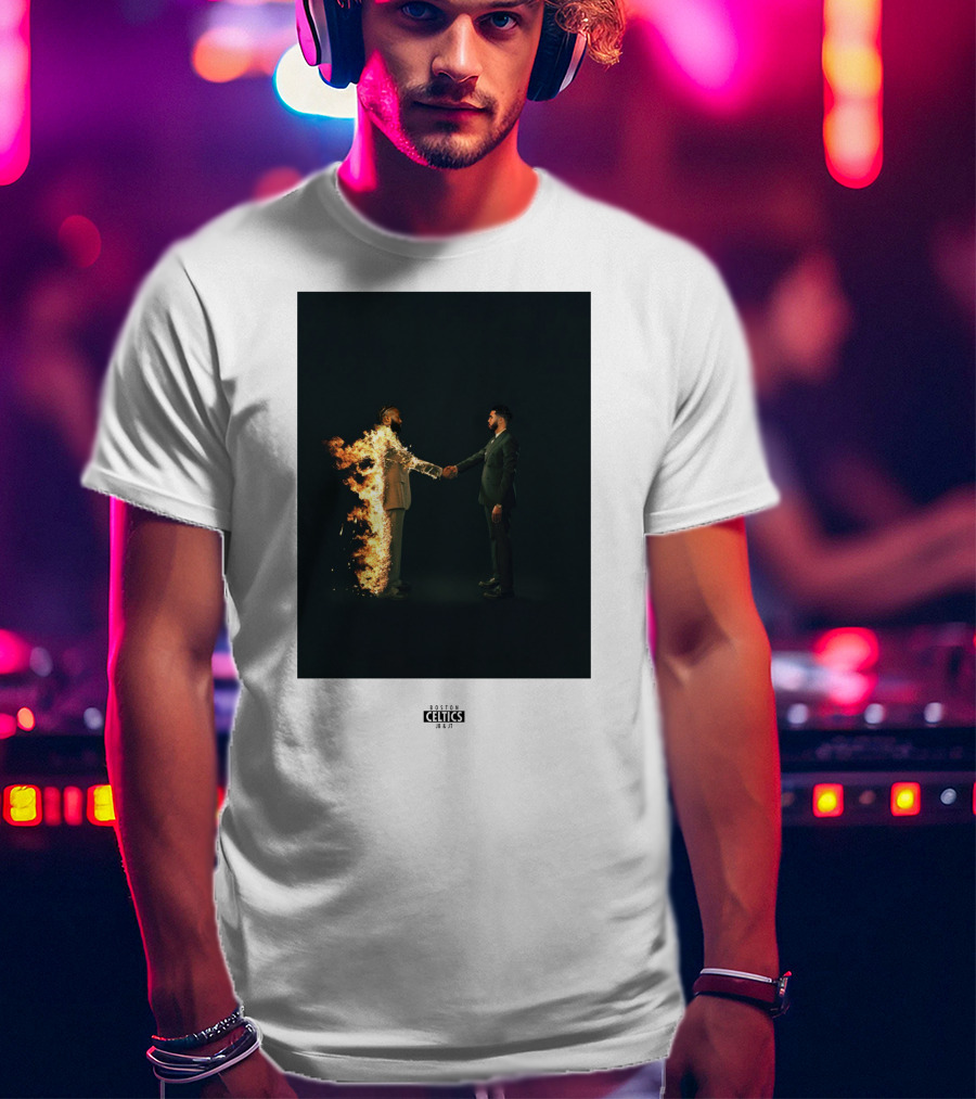 Boston Celtics 18/19 Jayson Tatum Jaylen Brown Handshake Fire T-Shirt