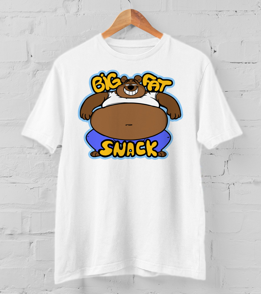 Big Fat Snack Bear Grinning In White Tank And Blue Pants T-Shirt