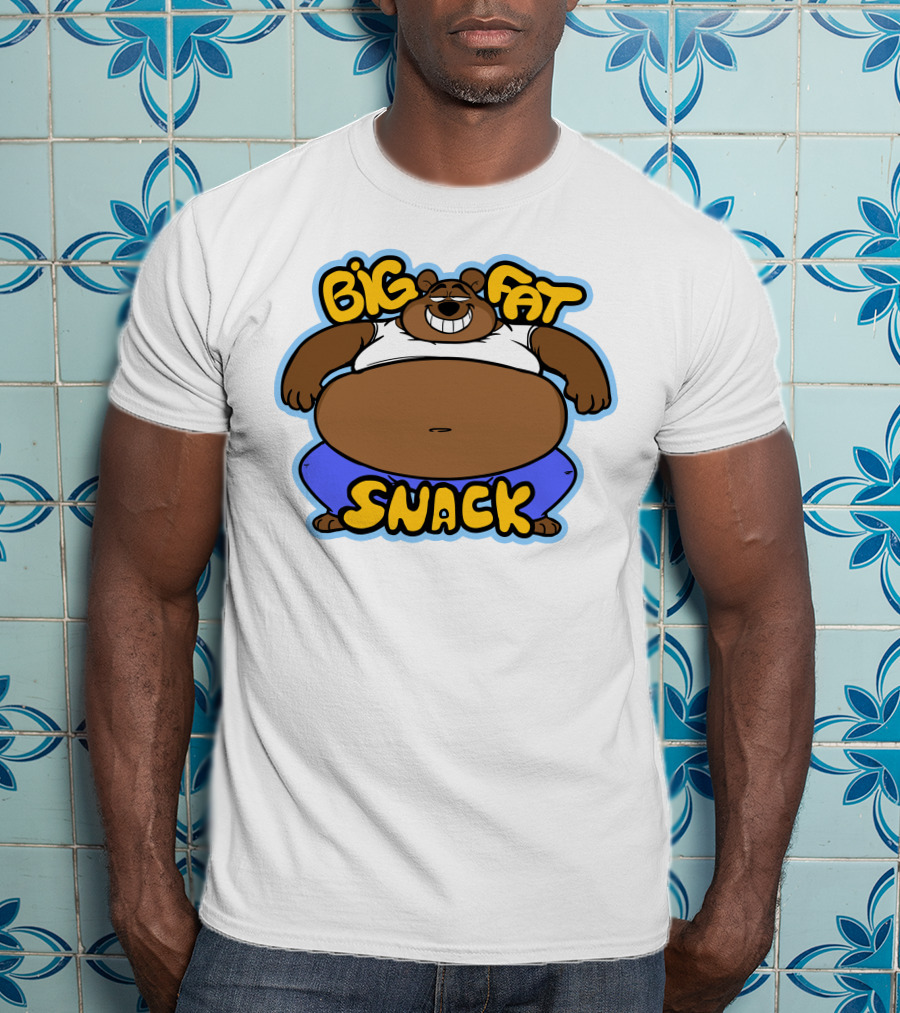 Big Fat Snack Bear Grinning In White Tank And Blue Pants T-Shirt