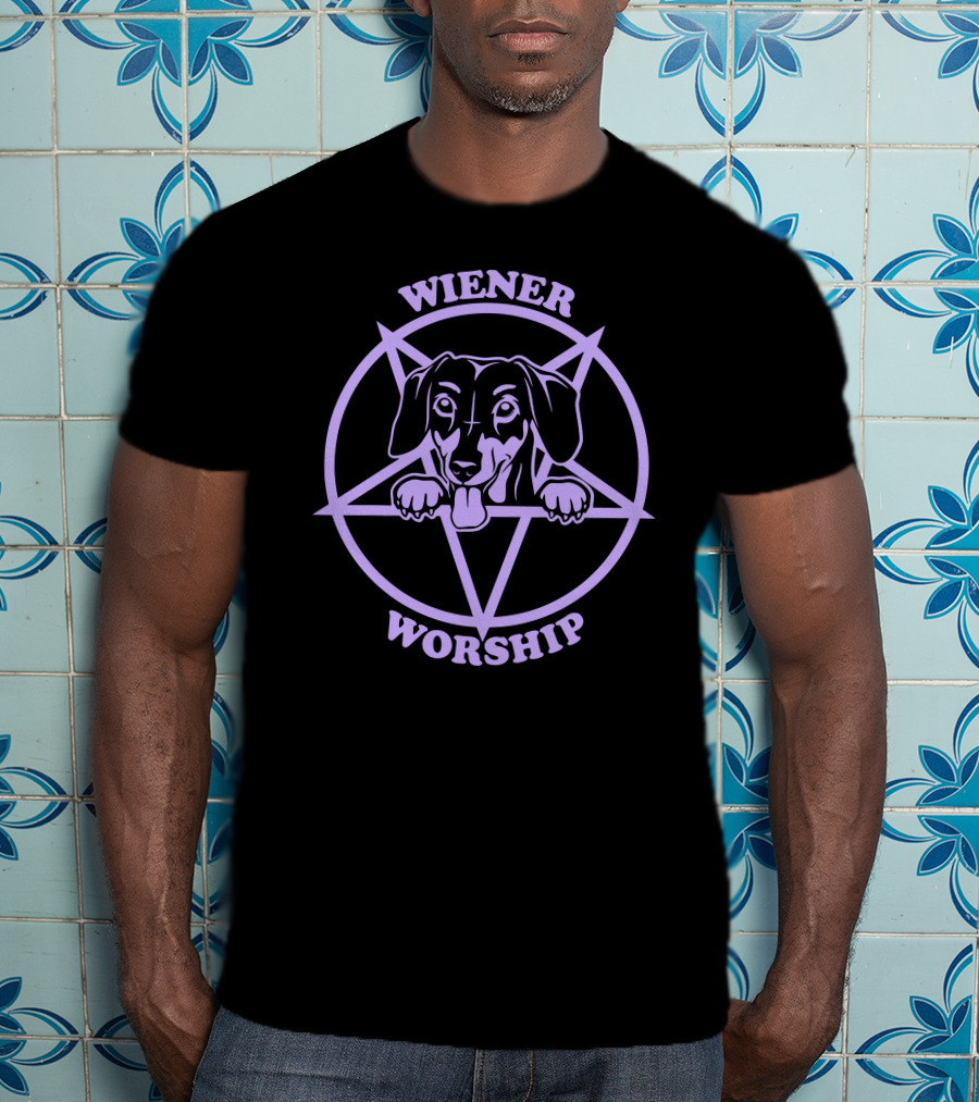 Wiener Worship Purple Dachshund Pentagram T-Shirt
