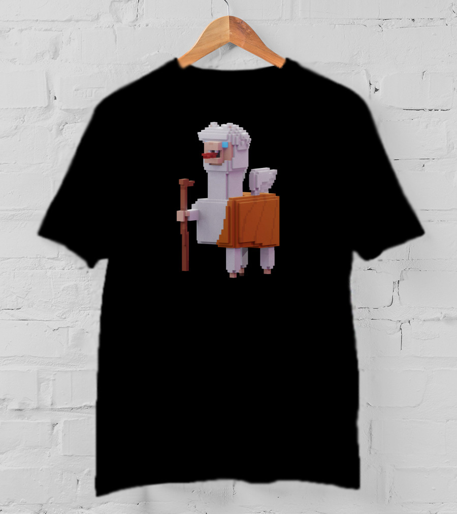 Pacaverse Alpacadabraz Pixel Alpaca Character With Stick And Saddle T-Shirt