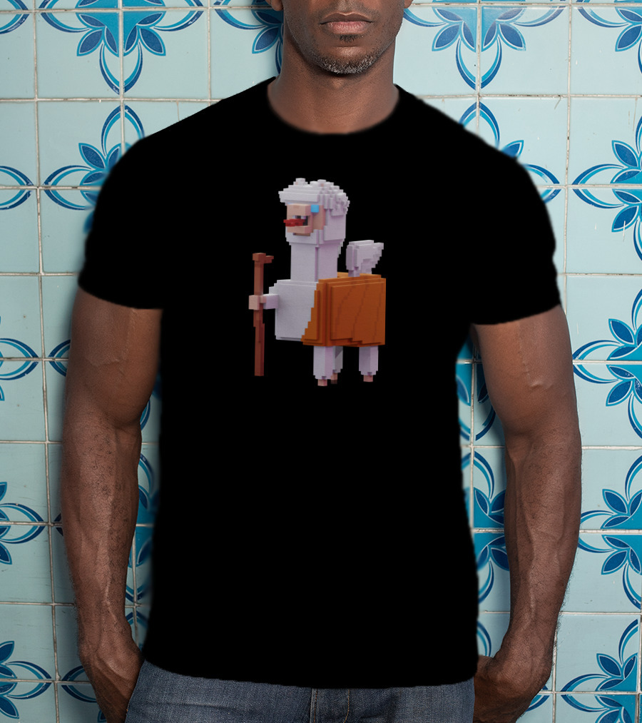 Pacaverse Alpacadabraz Pixel Alpaca Character With Stick And Saddle T-Shirt