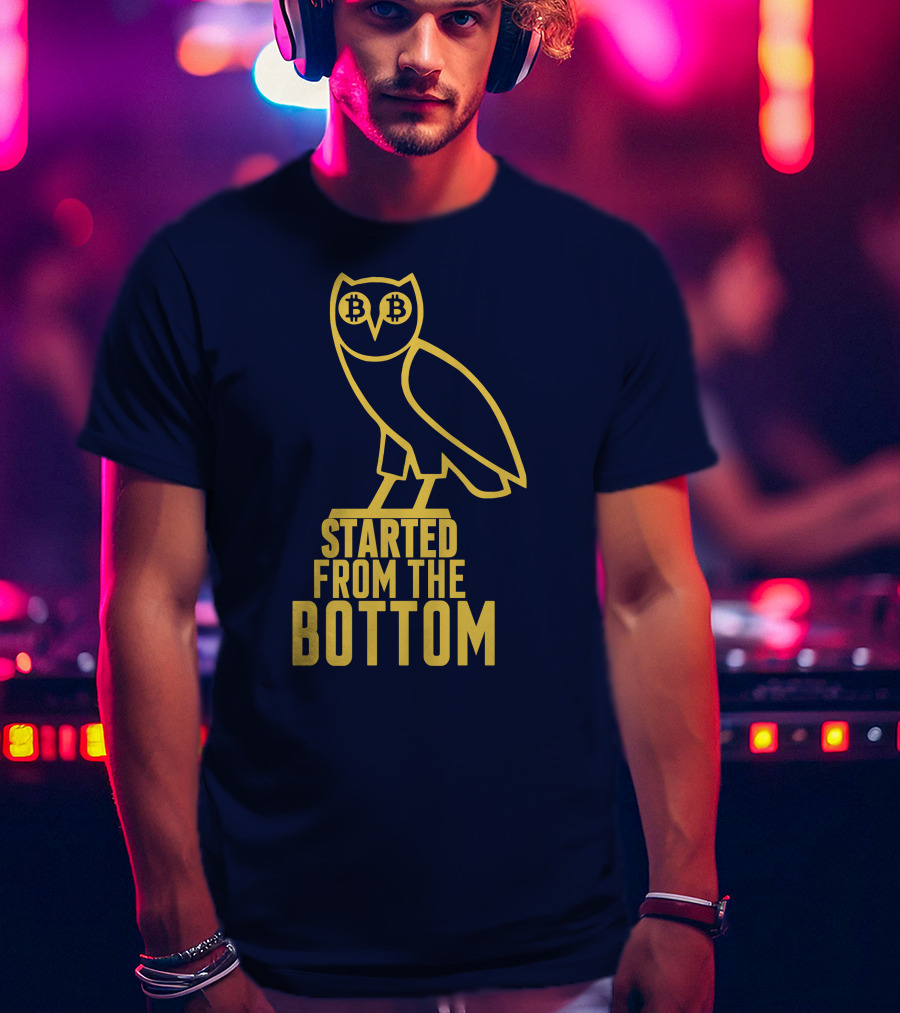 Mr Hodl Bitcoin Started From The Bottom Owl Bitcoin Eyes T-Shirt