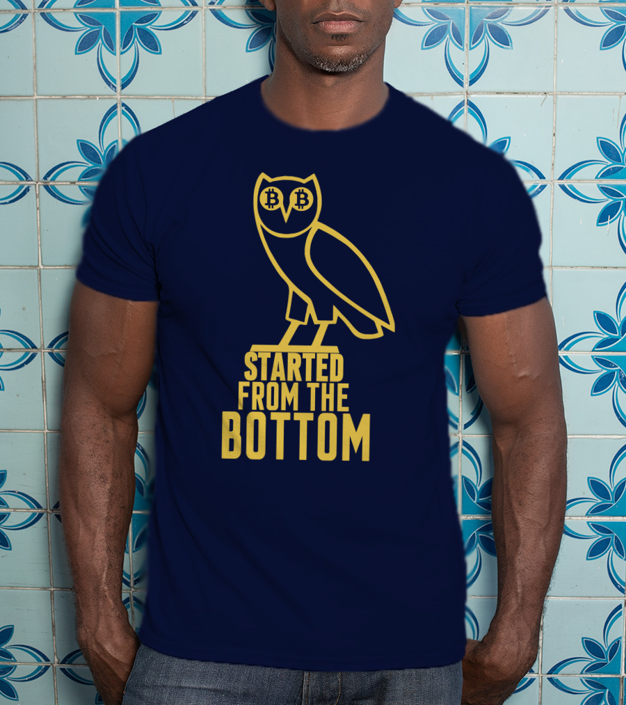 Mr Hodl Bitcoin Started From The Bottom Owl Bitcoin Eyes T-Shirt