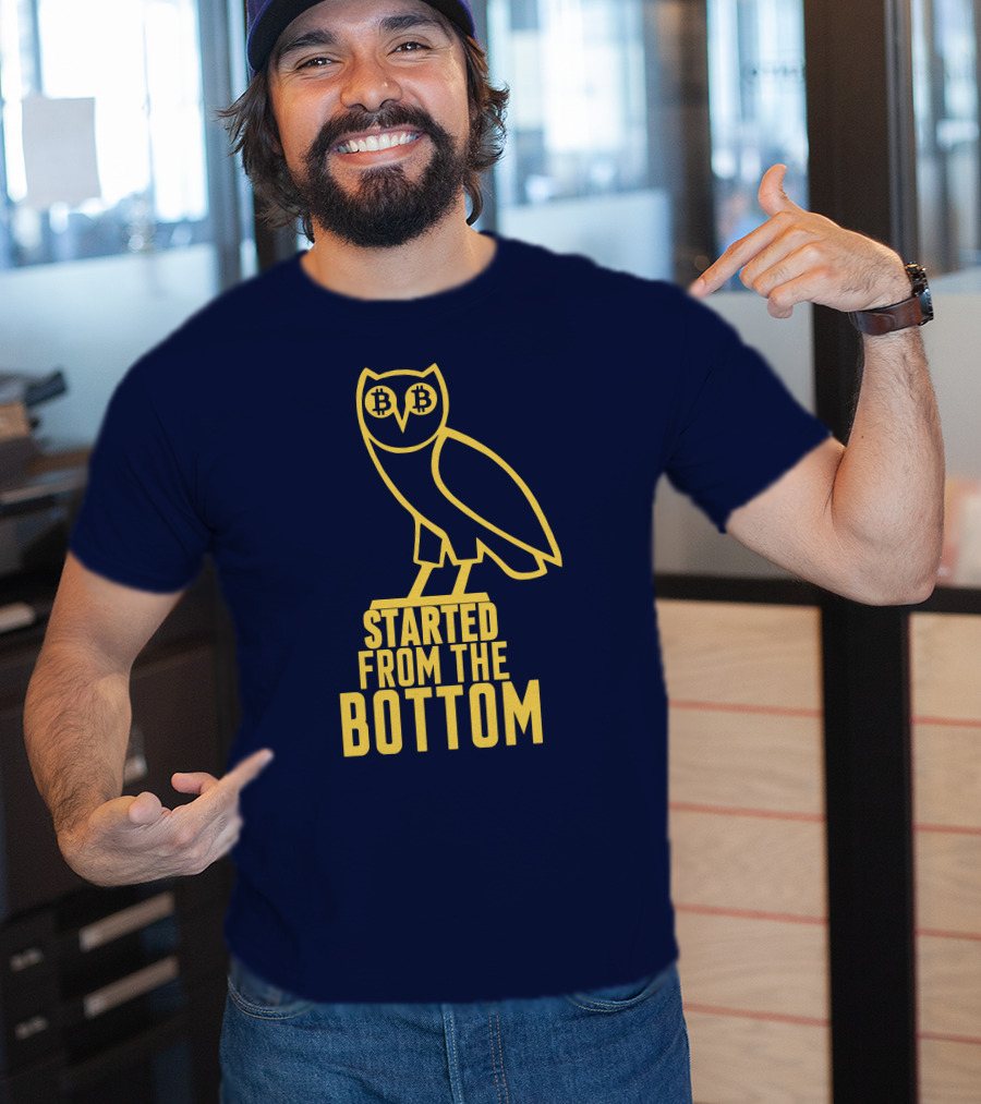Mr Hodl Bitcoin Started From The Bottom Owl Bitcoin Eyes T-Shirt