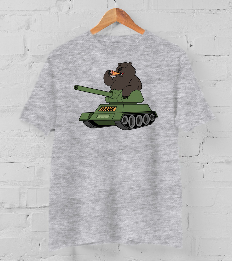 Bear Eating Pizza On A Tank With Hank Text T-Shirt