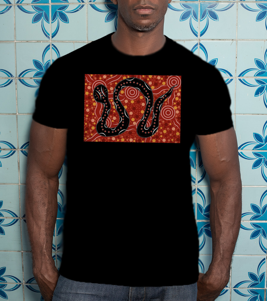 Mhugga Gavin Smith Indigenous Snake Art Red T-Shirt