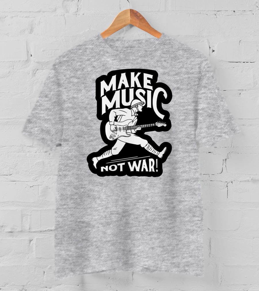 Matt Pinfield Make Music Not War Guitar Soldier Iconic Message T-Shirt