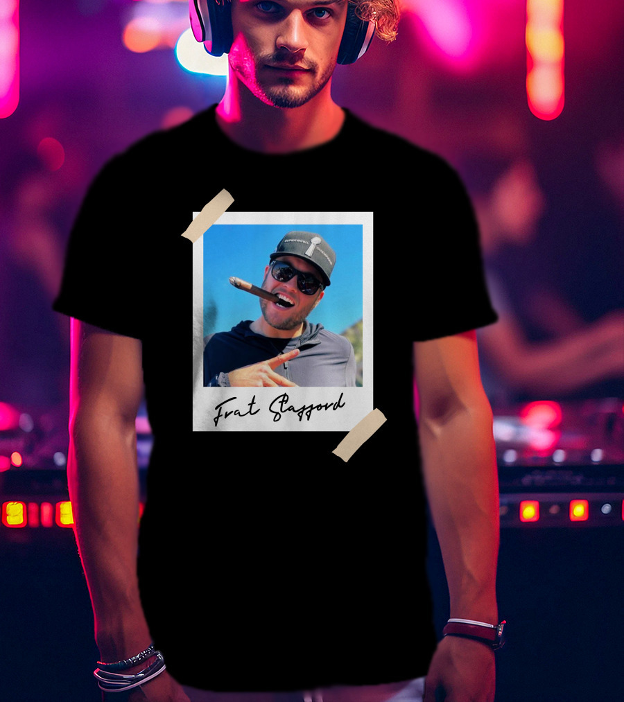 Frat Stafford Cigar Photo Wearing Hat T-Shirt