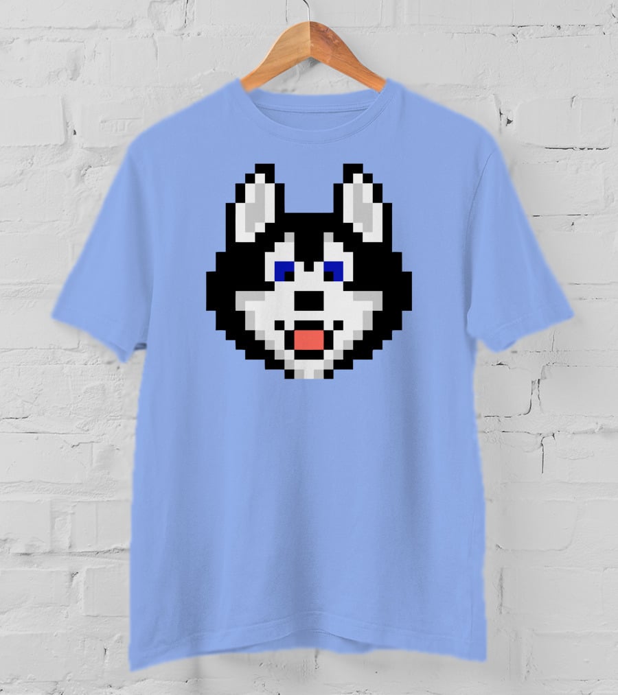 Huskytoken Cat Pixelated Husky Face On Light Blue T-Shirt