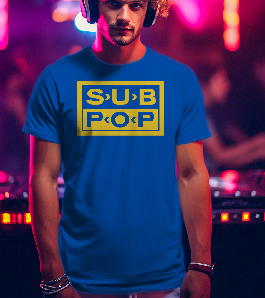 Sub Pop Records Megamart Store Logo Blue Background T-Shirt