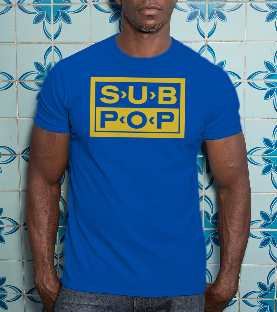 Sub Pop Records Megamart Store Logo Blue Background T-Shirt