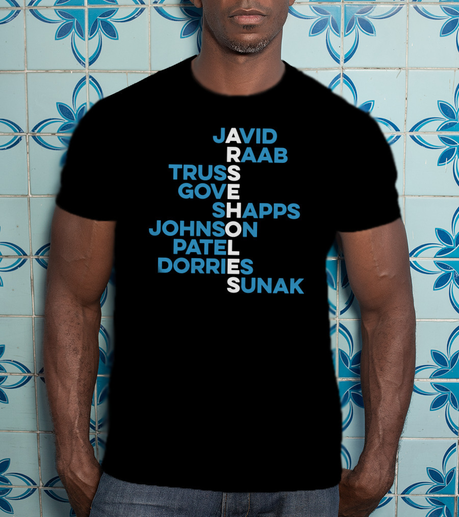 Javid Raab Truss Gove Shapps Johnson Patel Dorries Sunak Vertical Names T-Shirt