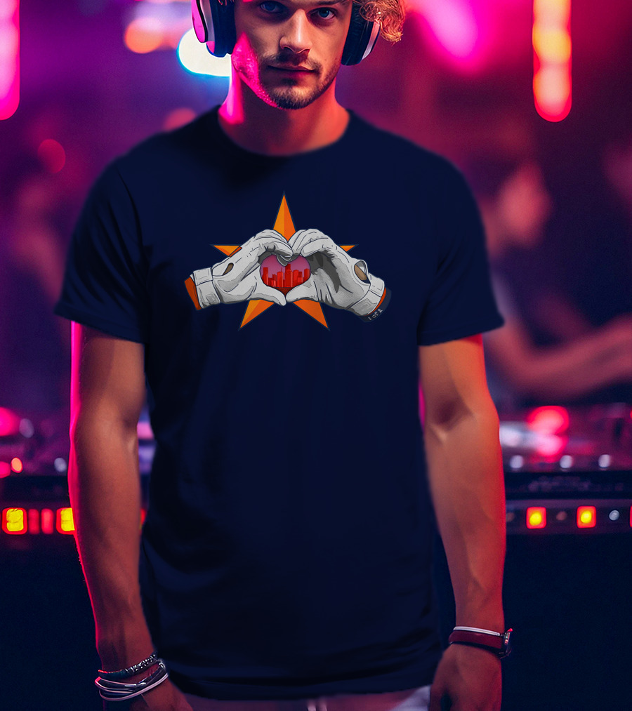 713Shirts Love Hou Astronaut Hands Heart Skyline Star Background T-Shirt