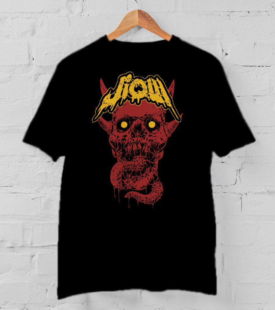 Jiqui Demon Music Merch Skull Demon With Yellow Lettering T-Shirt
