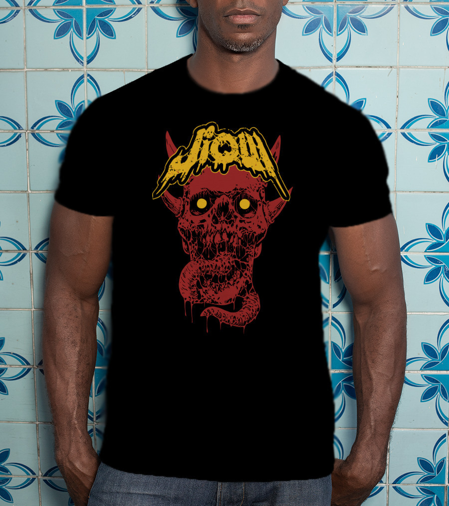Jiqui Demon Music Merch Skull Demon With Yellow Lettering T-Shirt